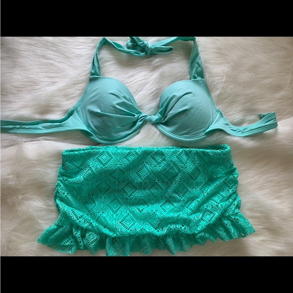 Mossimo Women’s Two Piece Bright Mint Green Bathing Suit - Picture 1 of 11